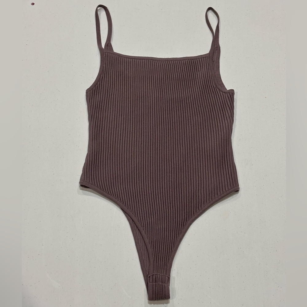 Re-Styled Ribbed Bodysuit Thong Tank Top, Purple/Mauve, Low Back Size 2